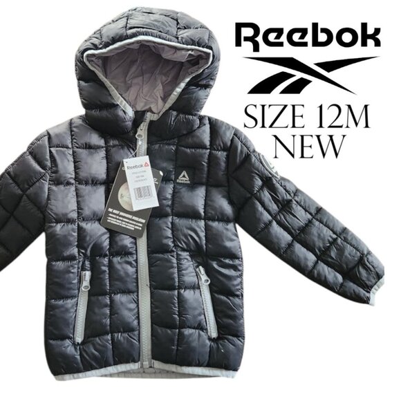 Reebok 12M Black Puffer Jacket Zipper 12 months NEW Christmas Gift Stocking Stuf - Picture 1 of 14